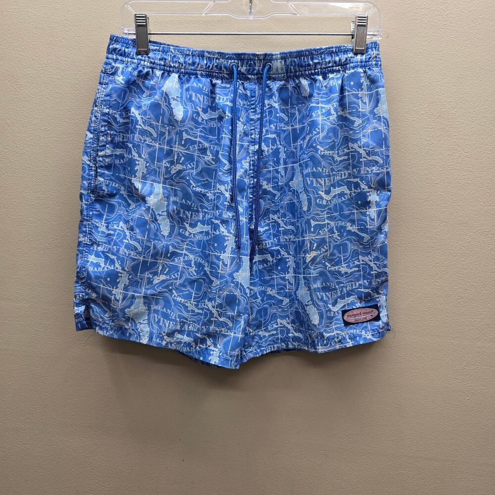 Vineyard Vines Nautical Map Chappy Swim Trunks Medium  Blue & White Unlined